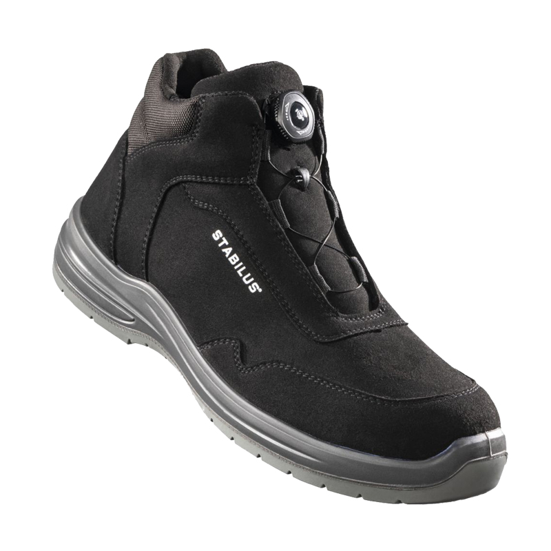 Stabilus Jorden Mid Black Twist ESD S3 Sicherheitsstiefel metallfrei 73361, schwarzer Arbeitsstiefel mit Drehverschluss, hydrophobierter Mikrofaser und rutschhemmender Sohle
