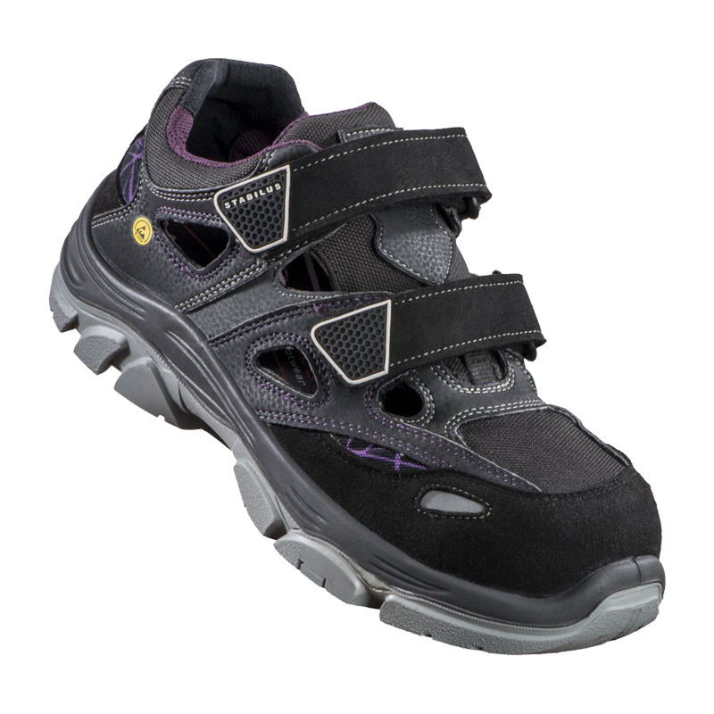 Stabilus Dana AIR ESD Damen S1 Sicherheitssandalen 6834A, leichte schwarze Arbeitssandalen mit Klettverschluss und luftigen Öffnungen