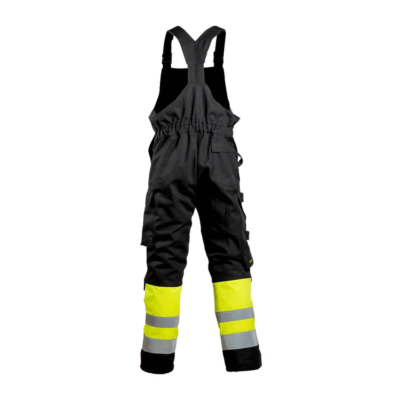 Dimex 6436 Winter MultiNorm Warnschutz Latzhose gefüttert, schwarze Winter-Latzhose mit gelben Warnschutzbeinen und Reflexstreifen für Arbeiten im Freien