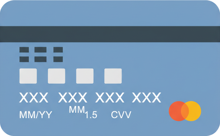 Blaue Kreditkarte als Symbolbild für Zahlung, mit Kartennummer, Ablaufdatum, CVV und Mastercard-Logo