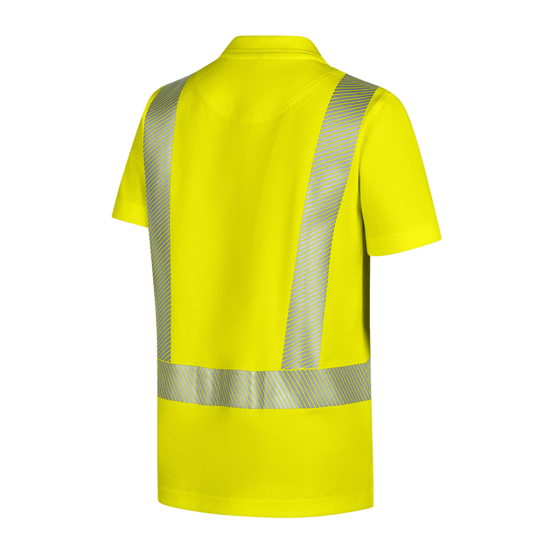 Rückansicht des BP 2145 Warnschutz Comfort Damen Polo Shirts Klasse 2 von BP Bierbaum Proenen in Gelb mit reflektierenden Streifen