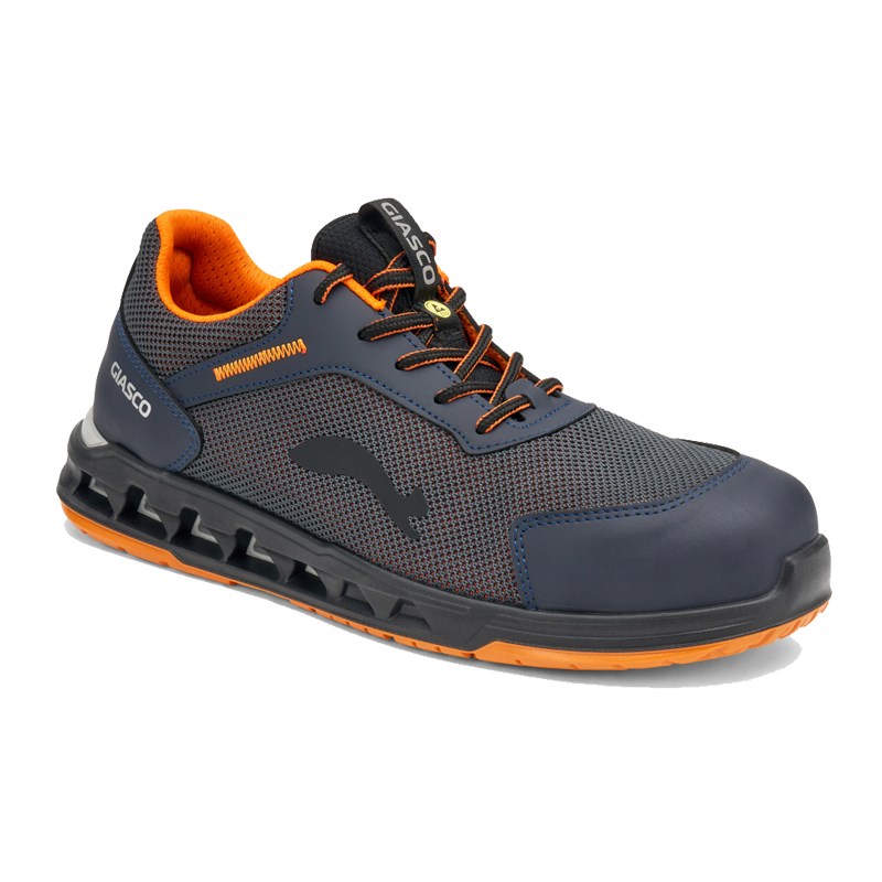Giasco 3Cloud ESD Star Sicherheitsschuhe elastisch | S1PL, grauer Arbeitsschuh mit schwarzer Kappe, orangefarbenen Details und rutschfester Sohle