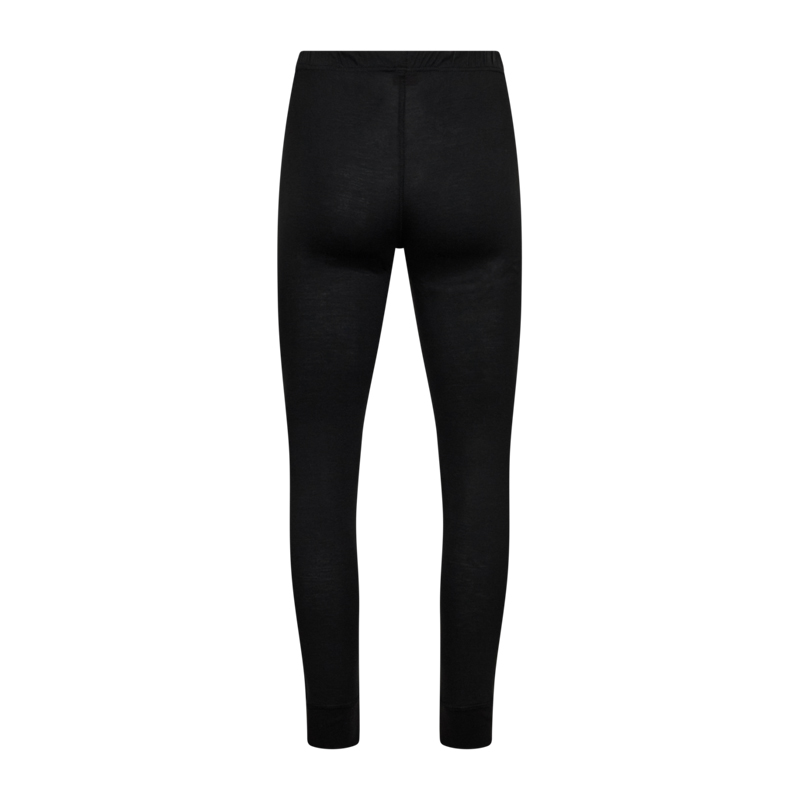 Rückansicht einer schwarzen Damen-Leggings mit schmalem Beinverlauf und elastischem Bund