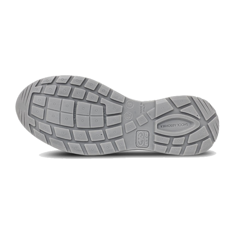 Unteransicht der rutschhemmenden Laufsohle des FTG Sailing S3S ESD Sicherheitsstiefels aus der Sport Line in Grau