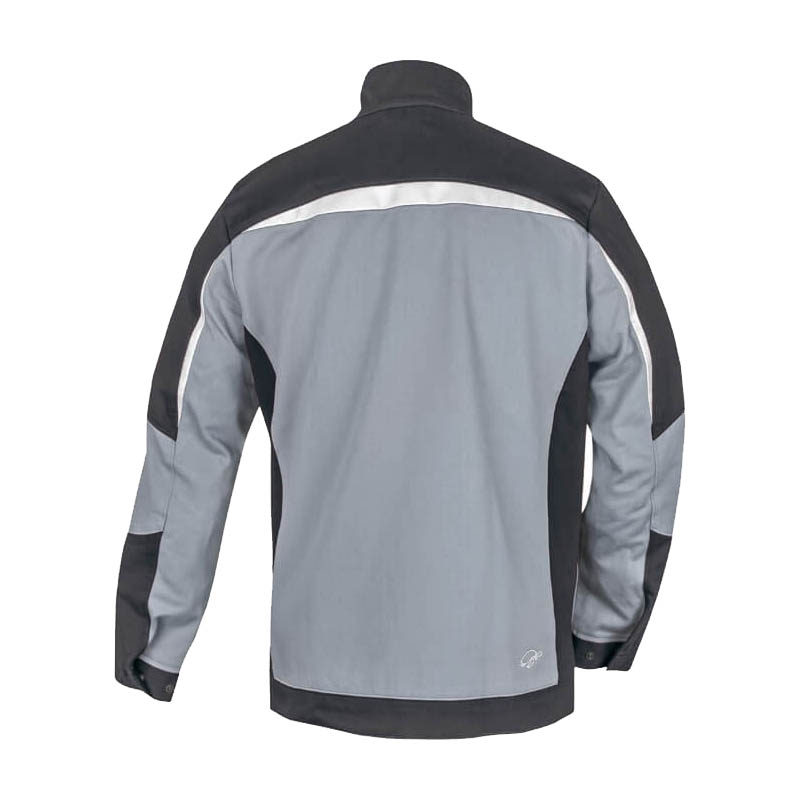 Rückansicht der HB ArcSelect MultiNorm Jacke 4 kA + 7 kA APC2 von HB Protective Wear in Grau-Schwarz mit reflektierenden Details