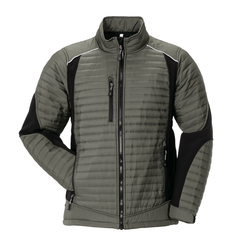 Planam leichte Air Stepp Jacke mit Stretch und Reflexbiesen in Oliv-Schwarz, gesteppte Arbeitsjacke mit Stehkragen und Reißverschlusstaschen