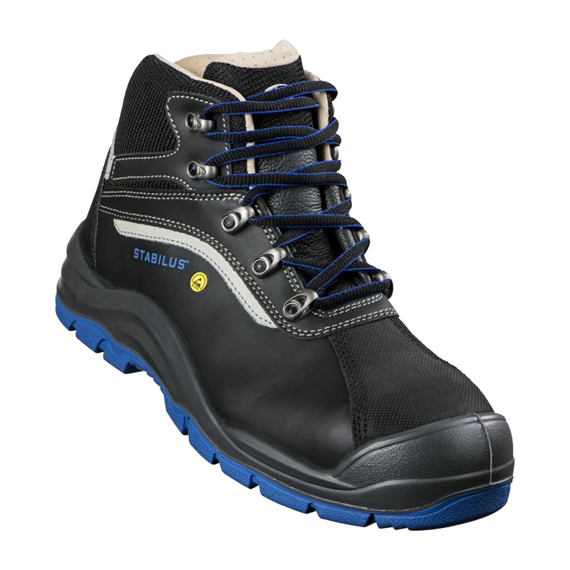 Stabilus Spartacus Mid Rubber S3 Sicherheitsstiefel aus Leder mit Innenfutter, schwarz-blau, mit Überkappe und robuster Sohle