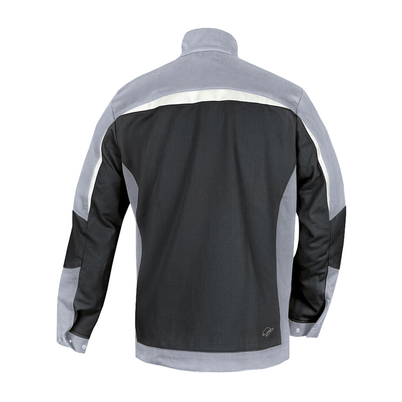Rückansicht der HB ArcSelect MultiNorm Jacke 4 kA | APC1 von HB Protective Wear in Grau-Schwarz mit reflektierendem Schulterstreifen
