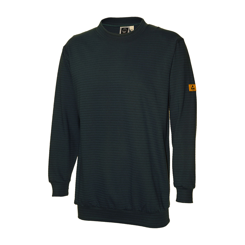 Dunkles Mimoza ESD Sweat-Shirt mit langen Ärmeln für Produktschutz in EPA-Bereichen 10⁵ bis 10⁸, gemäß EN 61340