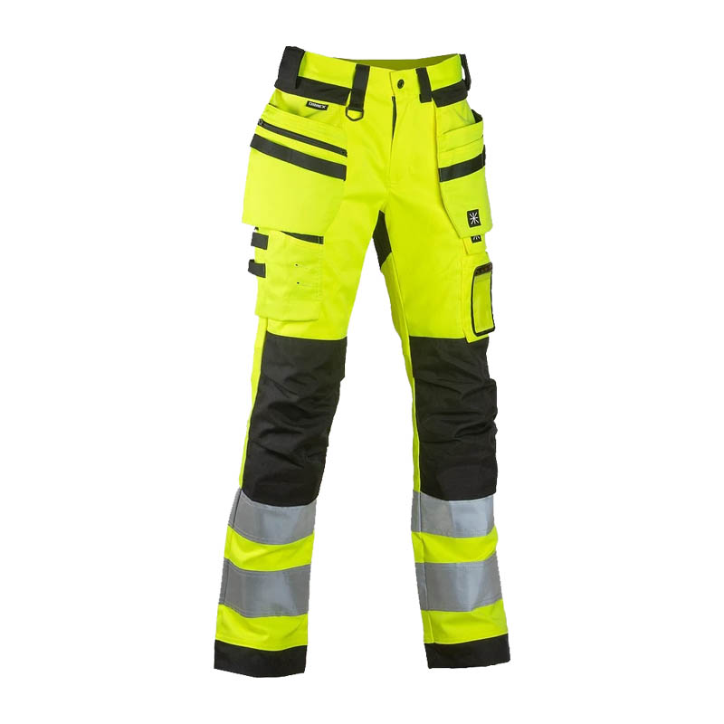 Dimex 6154Y Warnschutz Stretch Hose mit viel Funktion Klasse 2, gelb-schwarze Arbeitshose mit Reflexstreifen, Knieverstärkung und mehreren Taschen