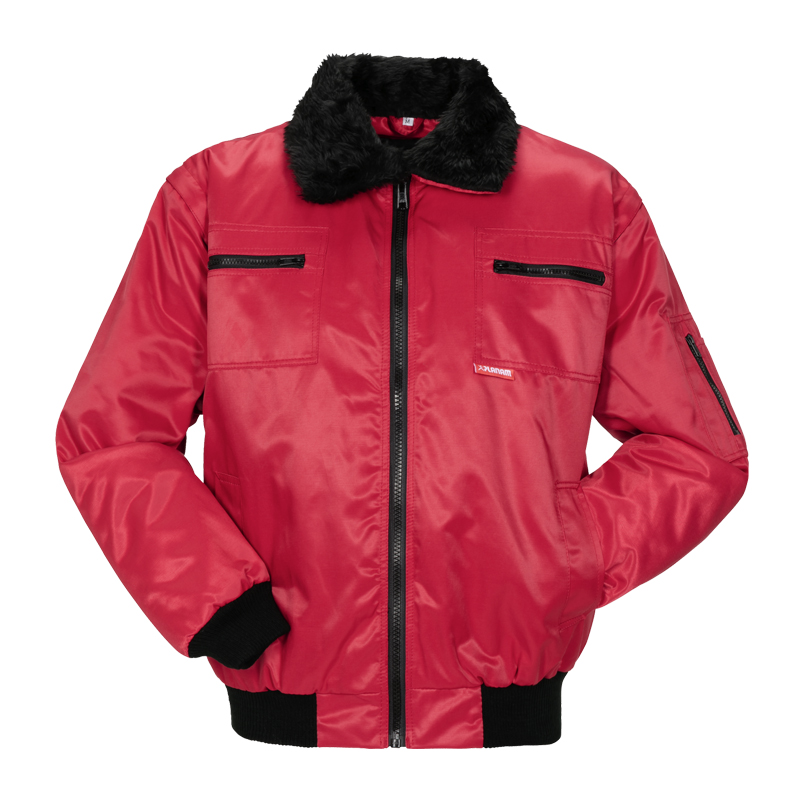 Planam Gletscher Comfort Jacke 3 in 1 nach EN 342, rote Winter-Arbeitsjacke mit schwarzem Fellkragen und Reißverschlusstaschen