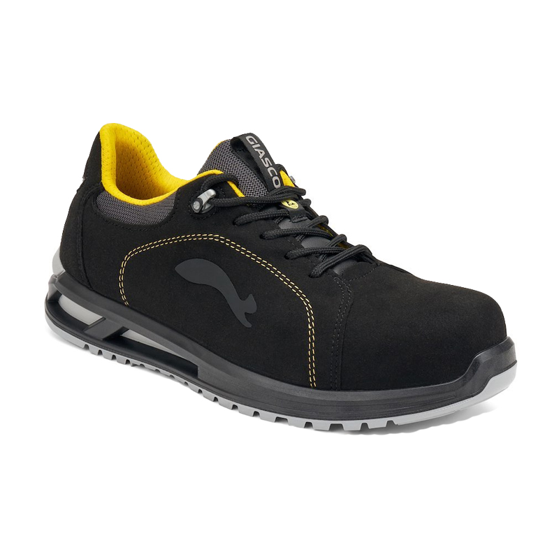 Giasco 3Hybrid ESD Ponza S3L Sicherheitsschuh in Schwarz-Gelb, metallfreier Halbschuh mit max Dämpfung, ESD-Schutz und wasserabweisendem Microtech-Obermaterial