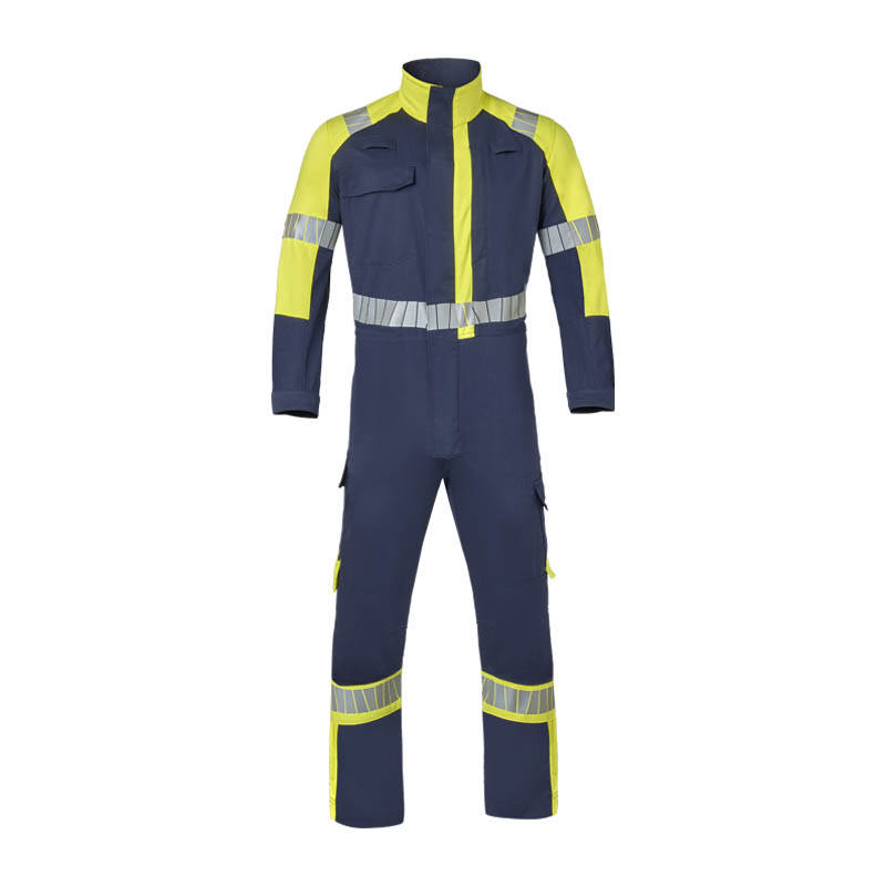 HaVeP Warnschutz-Overall in Marineblau und Fluorgelb mit Reflexstreifen, langärmelig und hoch sichtbar für den professionellen Arbeitseinsatz