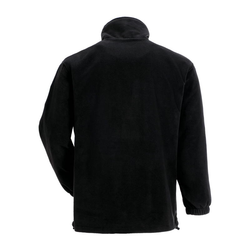 Rückansicht des schwarzen Planam Relax Fleece Troyer mit Stretch von Planam, warmer Fleecepullover mit hohem Kragen und langem Arm