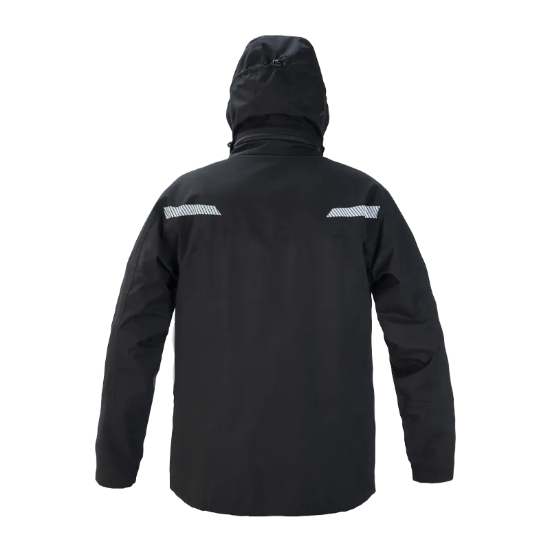 Rückansicht der schwarzen Hydrowear HydroWear Bonn Regenjacke Simply No Sweat Light Klasse 4/4 mit Kapuze und Reflexdetails