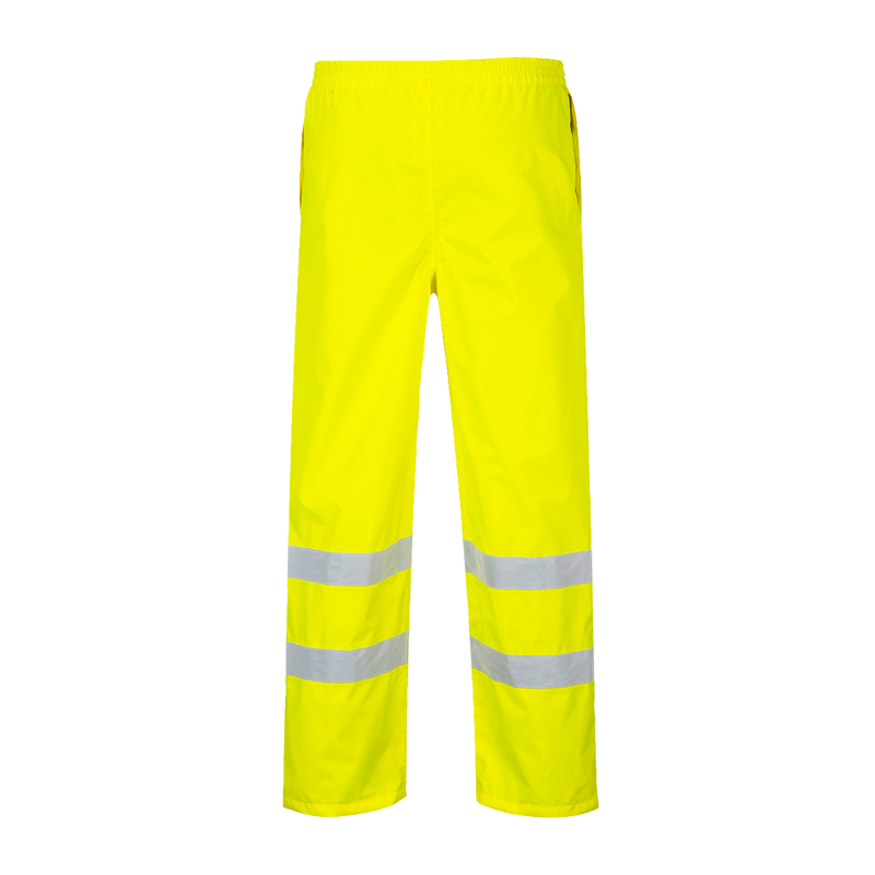 PortWest S487 günstige Warnschutz-Regenhose Klasse 1 in leuchtendem Gelb, wasserdicht mit Reflexstreifen und elastischem Bund