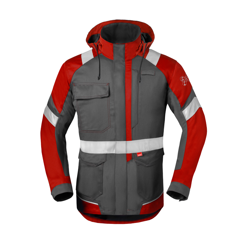 HaVeP 5Safety Image+ 50286 MultiNorm Parka | APC2 von HaVeP, grau-roter Schutzparka mit Reflexstreifen, Kapuze und Fronttaschen