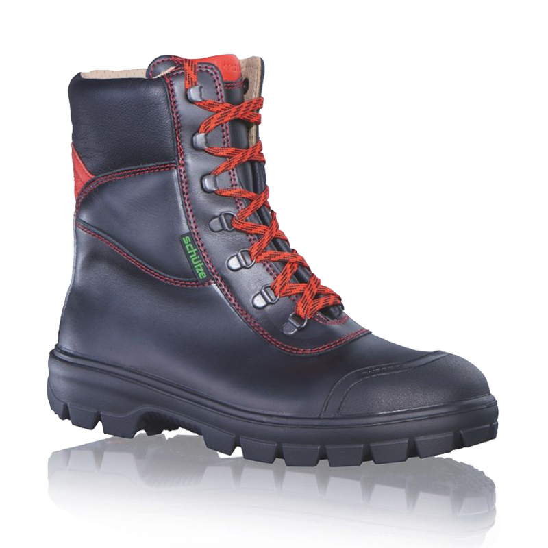 SCHÜTZE 8513 S3 Winter Sicherheitsstiefel mit Lederinnenfutter in Schwarz-Rot, hoher wasserdichter Arbeitsstiefel mit robuster Sohle und Schnürung für kalte, nasse Einsätze