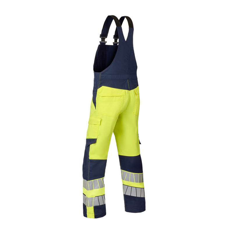 HaVeP Warnschutz-Latzhose in Gelb und Marineblau mit Reflexstreifen, Taschen und verstellbaren Trägern