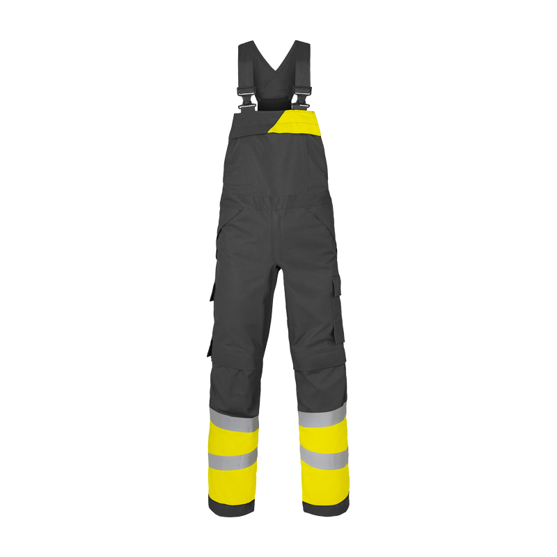 HaVeP Multi Protector+ MultiNorm Warnschutz Latzhose Klasse 1 APC1, schwarze Latzhose mit gelben Warnschutzeinsätzen und Reflexstreifen an den Beinen