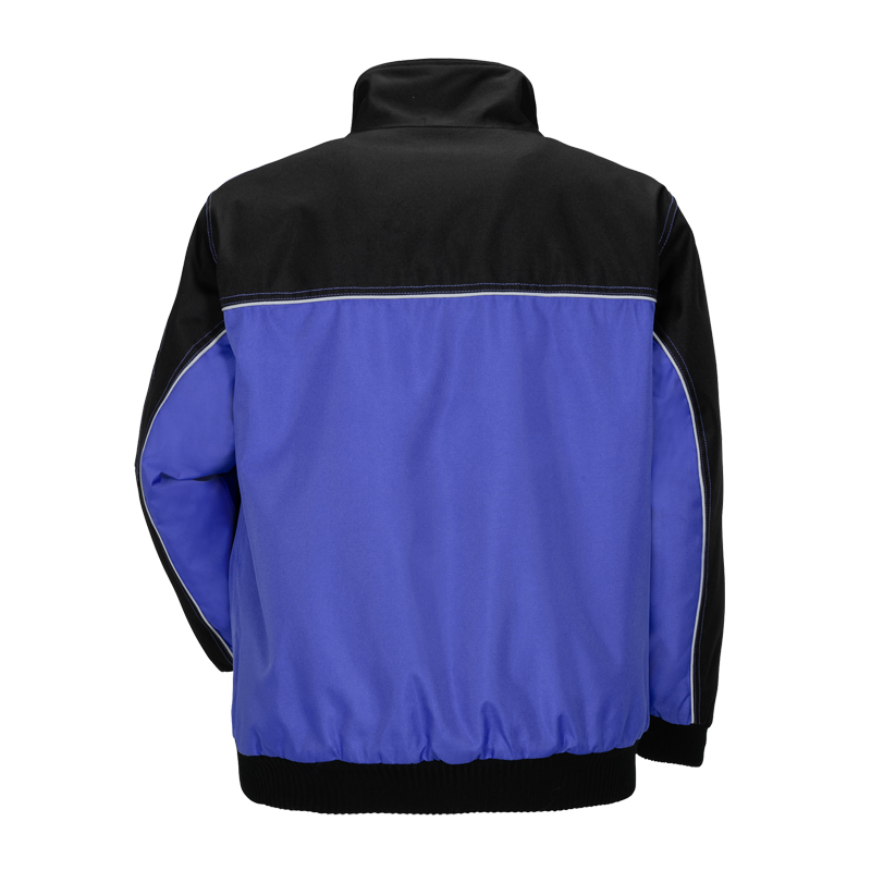 Rückenansicht des Planam Dust Blouson Wetterschutz mit Reflexbiesen von Planam in Blau und Schwarz