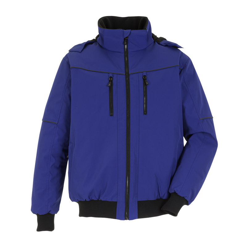 Planam Plane Blouson gefüttert mit Kapuze, blaue gefütterte Arbeitsjacke mit Stehkragen, Frontreißverschluss und Brusttaschen