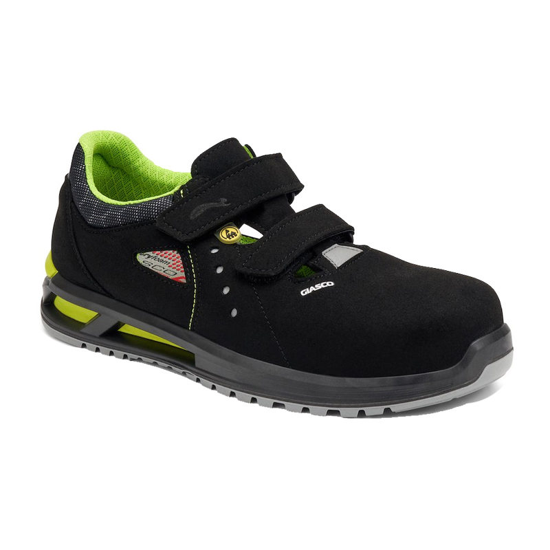 Giasco 3Hybrid ESD Samoa Sicherheitssandale S1PL in Schwarz mit Klettverschluss, metallfrei, atmungsaktiv und rutschhemmender PU-Sohle für Industrie und Logistik