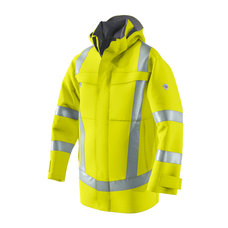 Warnschutzjacke BP Bierbaum Proenen BP 2230 Hi-Vis MultiNorm Wetterschutz Jacke 4 kA + 7 kA | APC2 in Warngelb mit Reflexstreifen und Kapuze
