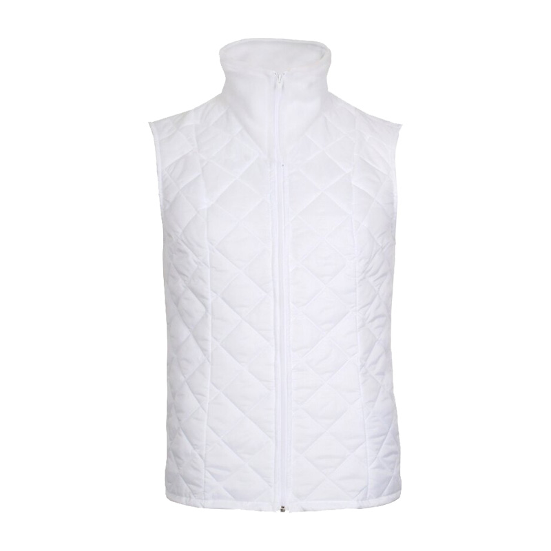 Weiße, gesteppte TEMPEX THERMO HYGIENE Damen Weste von HB Protective Wear mit Stehkragen und Reißverschluss, ideal für Kühlhaus, Food-Bereich und hygienische Kältearbeitsplätze