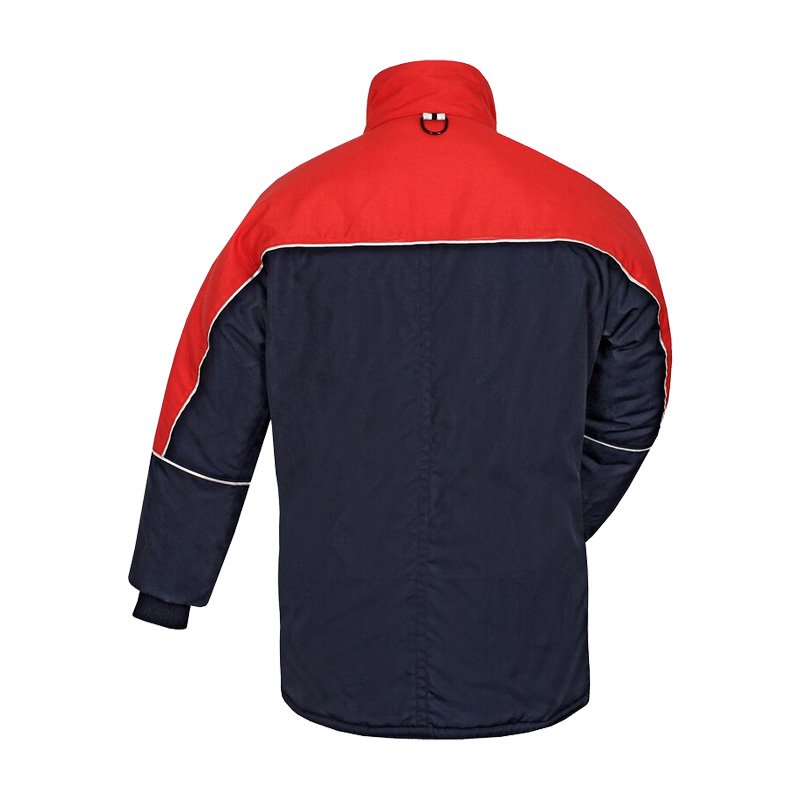 Rückansicht der TEMPEX COMFORT Damen Kommissionierer Gefrierhaus Jacke von HB Protective Wear in Rot und Navy, Kälteschutzjacke für Gefrierhaus und Tiefkühlbereich bis -49 °C