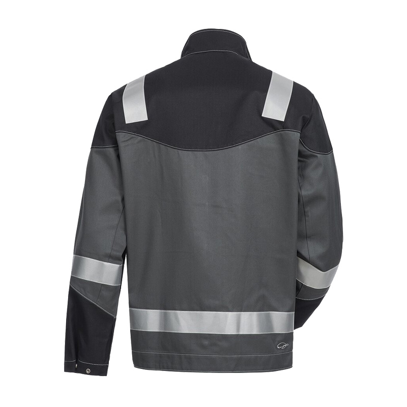 Rückansicht des HB MODarc mit Reflex MultiNorm Blouson 4 kA | APC1 von HB Protective Wear in Grau-Schwarz mit Reflexstreifen