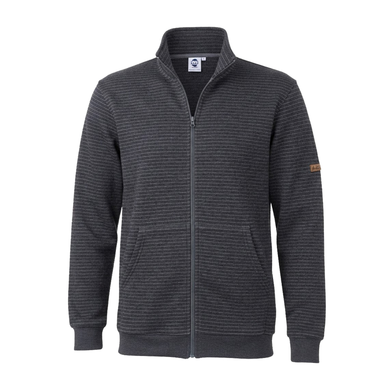 Mimoza ESD Zip Sweat-Jacke aus Baumwolle in Grau mit feinen Streifen und Reißverschluss, ableitfähig 10⁵ bis 10⁸ Ohm, nach EN 61340