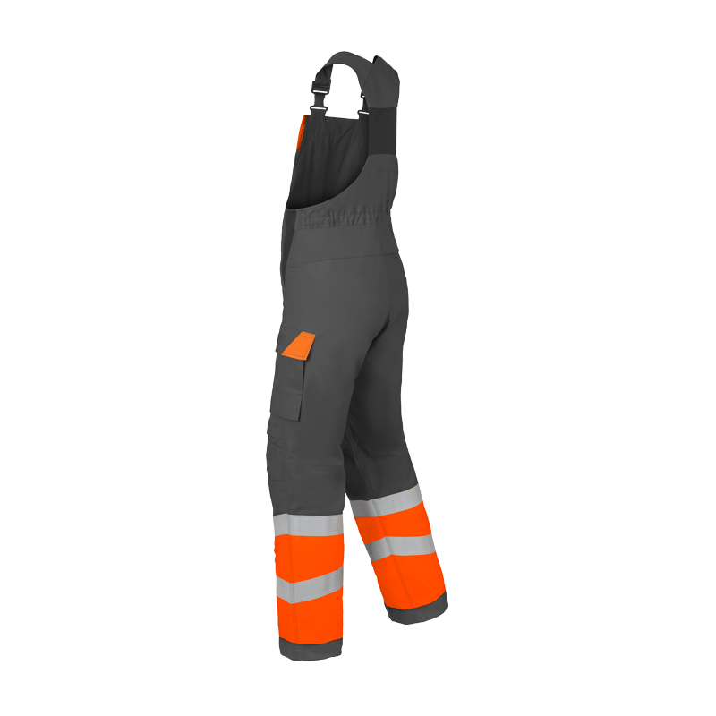 HaVeP Multi Protector+ MultiNorm Warnschutz Latzhose Klasse 1 APC1, graue Arbeitslatzhose mit orangefarbenen Warnschutzeinsätzen und Reflexstreifen