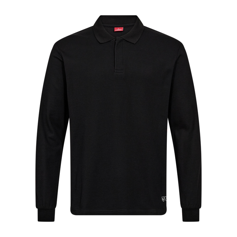 Schwarzes Langarm-Poloshirt für Herren mit Kragen, Reißverschluss und Bündchen an den Ärmeln