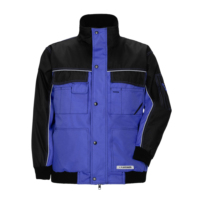 Planam Dust Blouson Wetterschutz mit Reflexbiesen von Planam, Arbeitsjacke in Blau und Schwarz mit Stehkragen und mehreren Taschen