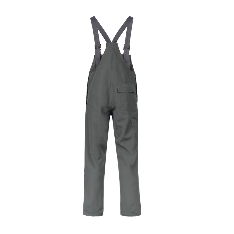 Graue HB CHEMstandard Chemikalienschutz Latzhose von HB Protective Wear mit Trägern, chemikalienbeständig nach EN 13034 Typ 6, für sichere Einsätze in gefährlichen Arbeitsumgebungen