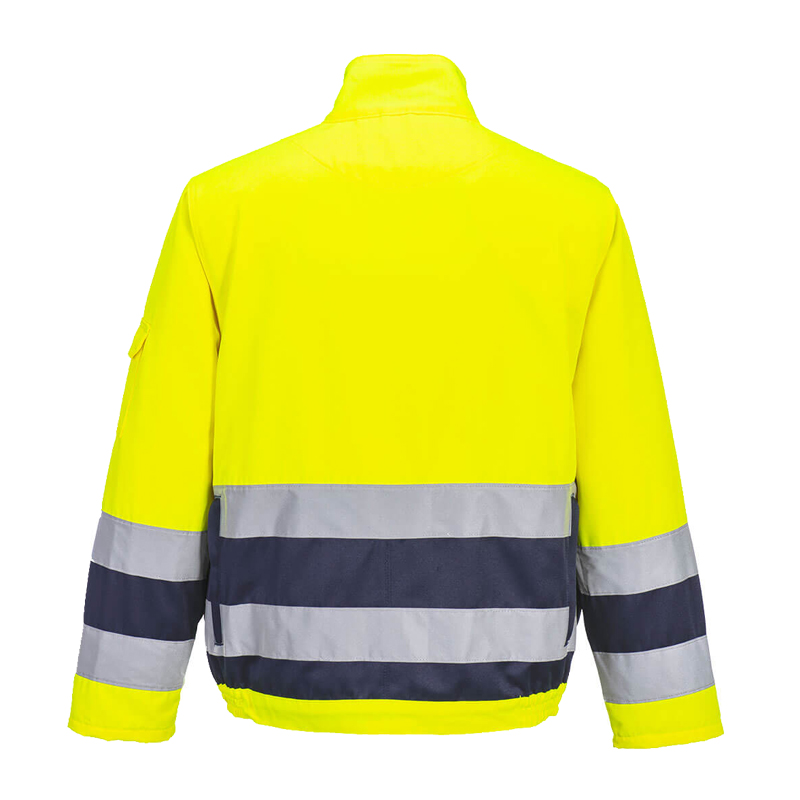 Rückansicht der PortWest TX50 Lille Warnschutz-Pilotjacke in Gelb mit Kontrastbesatz und Reflexstreifen, Klasse 3