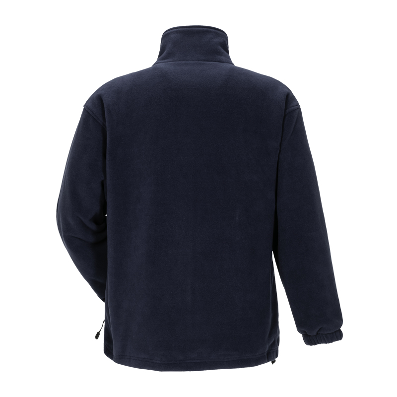 Rückansicht der Planam Stream Fleece Jacke mit Stretch in Navy, warme Arbeitsjacke aus Fleece mit hohem Kragen und elastischen Abschlüssen