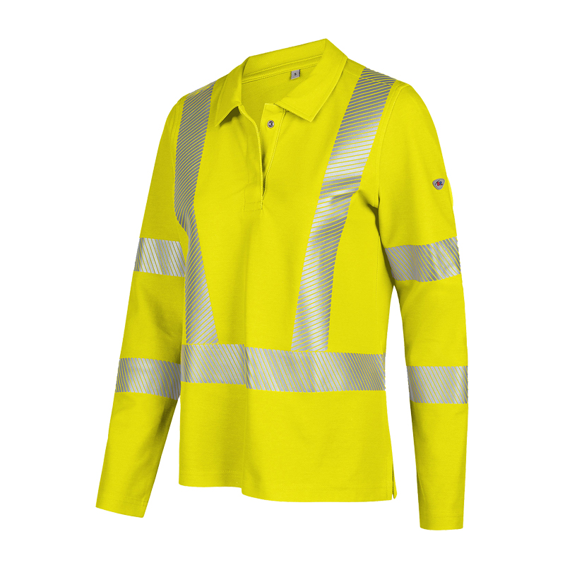 BP 2147 Warnschutz Damen langarm Polo Shirt Klasse 2 von BP Bierbaum Proenen, gelbes Damen-Poloshirt mit langen Ärmeln und umlaufenden Reflexstreifen