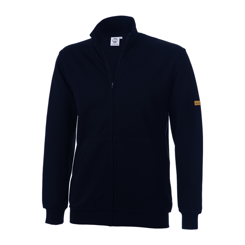 Dunkelblaue Mimoza ESD Sweat-Jacke Zip mit Reißverschluss für Produktschutz in EPA-Bereichen 10⁵ bis 10⁸ nach EN 61340