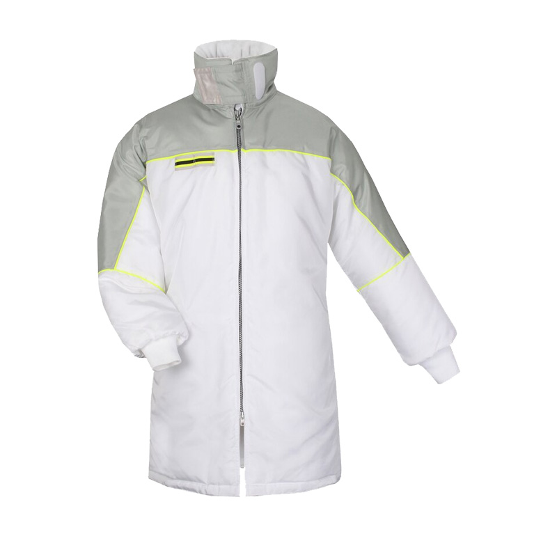 TEMPEX HYGIENE Gefrierhaus Besuchermantel von HB Protective Wear, weiß-grauer Kälteschutzmantel mit Frontreißverschluss, wasserabweisend und geeignet für den Einsatz im Gefrierhaus bis -49 °C