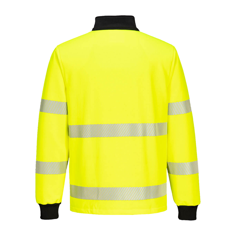 Rückansicht des PortWest PW326 Warnschutz Sweatshirts 1/4 Zip Klasse 3 in Gelb mit Reflexstreifen nach EN ISO 20471