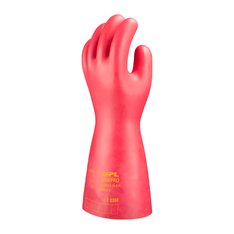 Roter elektrisch isolierender Latexhandschuh von BSD, Klasse 3 nach IEC 60903, für Arbeiten an elektrischen Anlagen bis 26,5 kV AC und 39,75 kV DC
