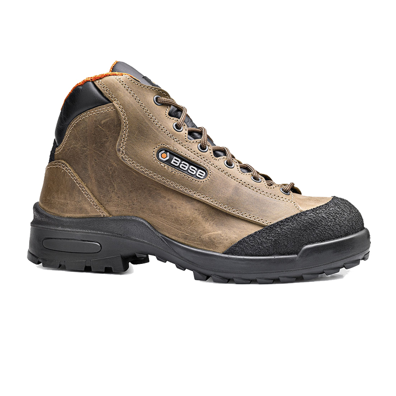 BASE Geldorf S3 Sicherheitsstiefel B0186 von BASE, brauner Sicherheitsstiefel mit schwarzer Laufsohle, hohem Schaft und verstärkter Schutzkappe