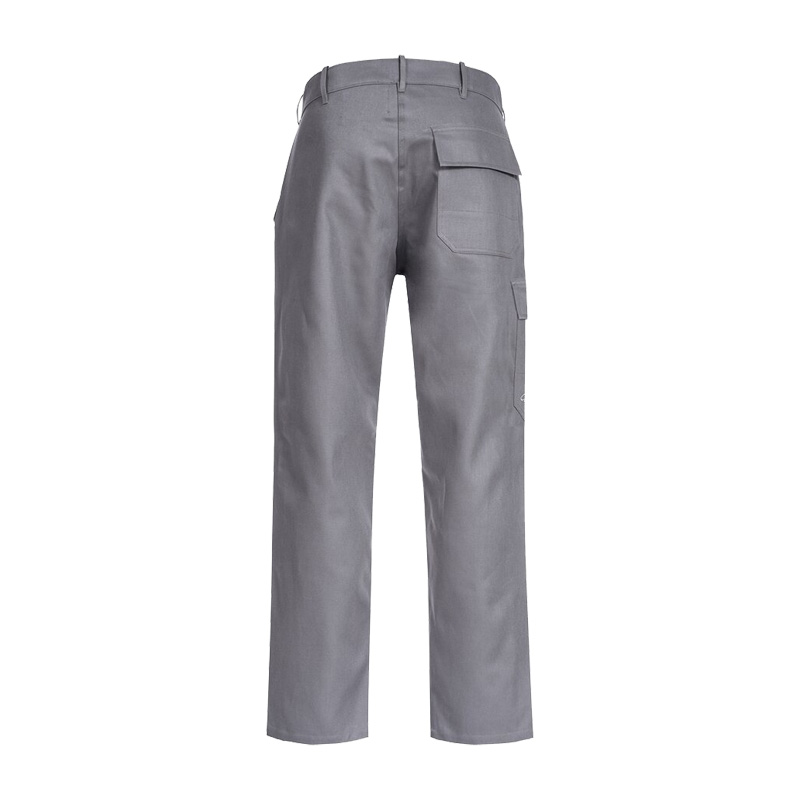 Rückansicht der grauen HB Proban 470 Schweißerhose Klasse 2 von HB Protective Wear mit Gesäßtasche und hitzebeständigem Schutz für Schweißarbeiten