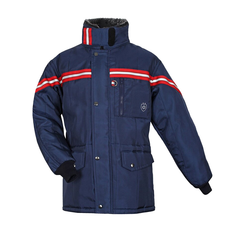 TEMPEX CLASSIC Kommissionierer Teddy Gefrierhaus Jacke von HB Protective Wear, navyblaue Kälteschutzjacke mit Teddyfutter, Brusttasche und roten Reflexstreifen für den Einsatz im Gefrierhaus bis -49 °C