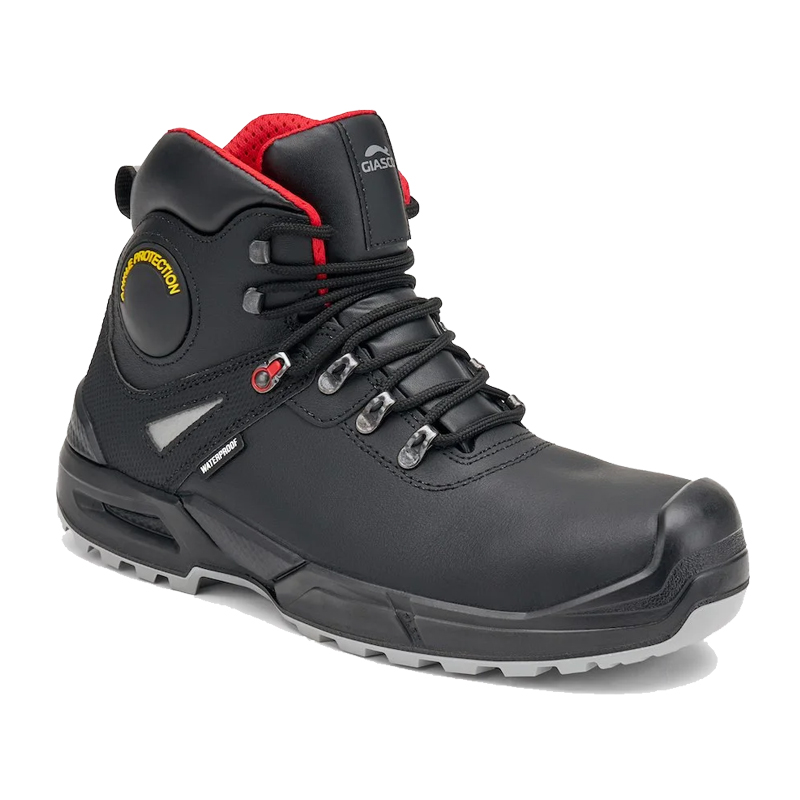 Giasco 3Ultra Defender New Sicherheitsstiefel extra robust S7S, schwarzer wasserdichter Arbeitsstiefel mit rotem Innenfutter, robustem Knöchelschutz und profilierter Sohle