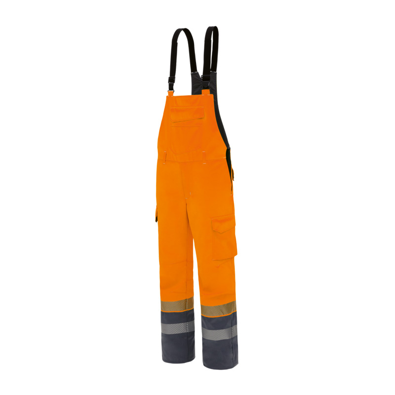 HB Protective Wear MultiPro MultiNorm Warnwetterschutz Latzhose 4 kA + 7 kA APC2, orange Warnschutz-Latzhose mit schwarzen Trägern und Reflexstreifen