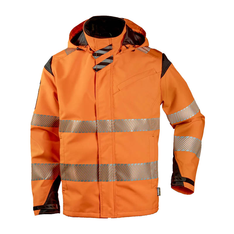Dimex 6066R Warnwetterschutz Shell Jacke mit Kapuze Klasse 3, orange Signaljacke mit Reflexstreifen, Frontansicht