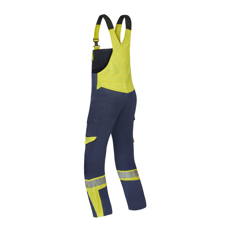 HaVeP Warnschutz-Latzhose in Marineblau und Neon-Gelb mit Reflexstreifen, verstellbaren Trägern und Seitentaschen